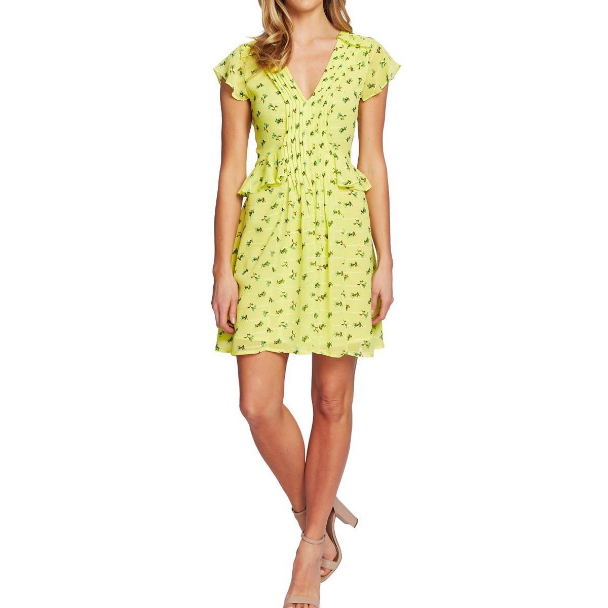 CECE NEW Women's Lemon Drop Posh Bouquet Pintuck A-Line Dress TEDO