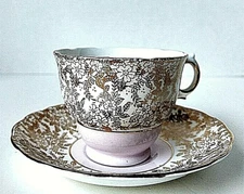 Vintage Colclough Pink Gold Floral Bone China Pink Footed Cup & Saucer, England
