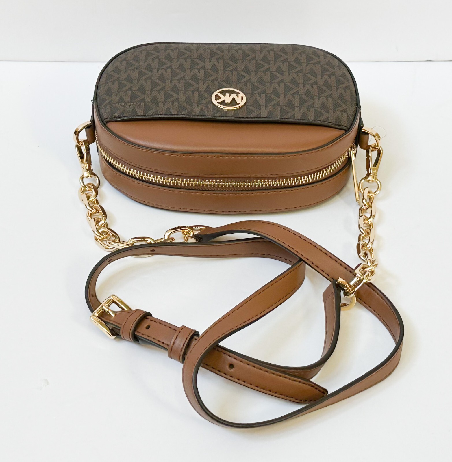 MICHAEL KORS JET SET GLAM SMALL FRONT POCKET OVAL CROSSBODY BAG MK BROWN - Picture 7 of 13
