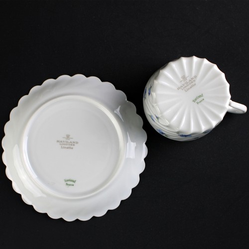 Haviland Limoges Linette Cup & Saucer Set, Vintage 1962 Blue Floral Chintz Torse - Picture 7 of 8
