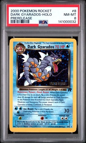 2000 POKEMON ROCKET PRERELEASE #8 DARK GYARADOS-HOLO PSA 8