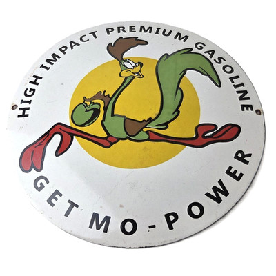 Vintage Premium Gasoline Sign - Mopar Road Runner Racing Auto Gas Porcelain Sign