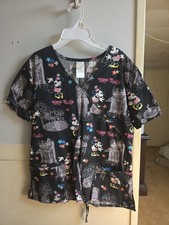 Disney Minnie Mouse Women's Scrub Top Medium Black Short Sleeve Graphic