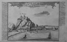 Gibraltar Spain England Iberian Peninsula engraving Bodenehr Kupferstich 1720