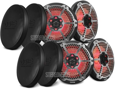 4x DS18 NXL-8M Black 8'' 2-Way Marine Boat UTV Speakers 1500W 4-Ohm Pair RGB LED