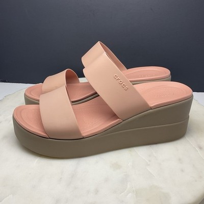 Crocs Brooklyn Mid Wedge Sandals Womens Sz 11 Pale Pink Comfort Platform Slides