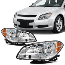 For 2008-2012 Chevrolet Malibu Chrome Amber Halogen Headlights Assembly Pair Set
