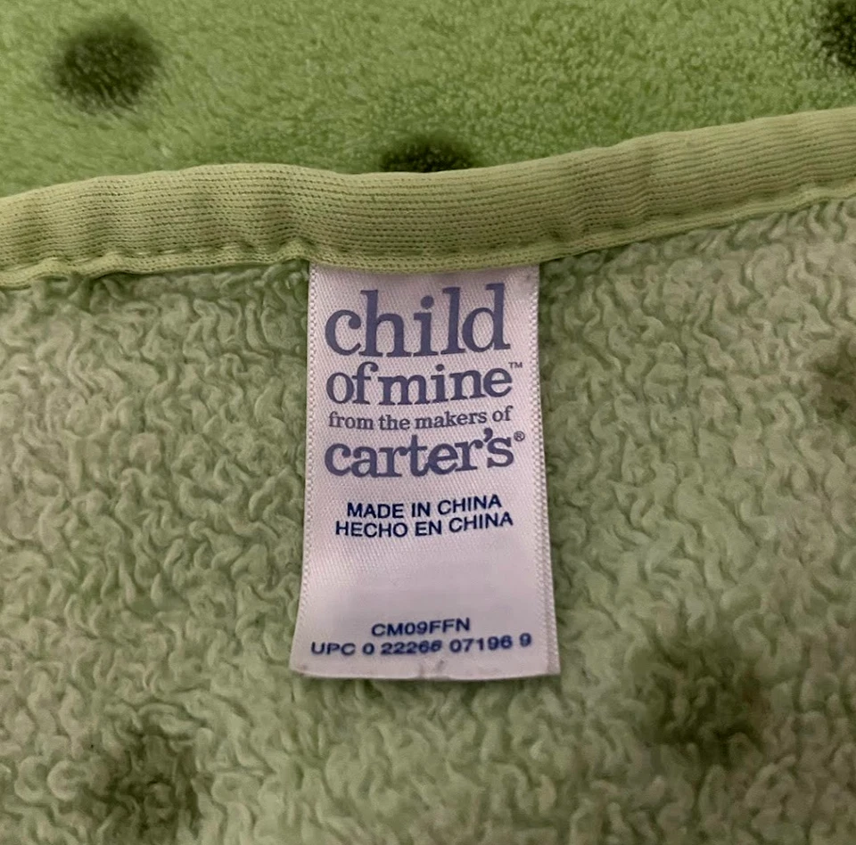 Child Of Mine Green Monkey Cutie Polka Dot Fleece Baby Blanket Soft Carter's - Image 3 of 3