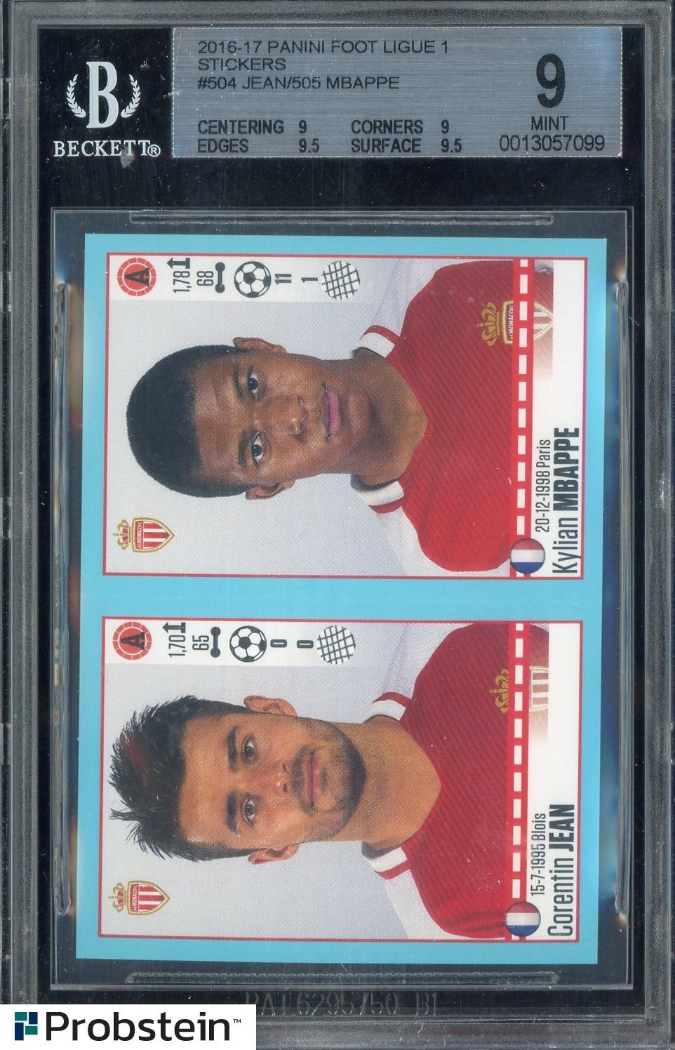 #1 2016 Panini Foot Ligue 1 Stickers Soccer #504 Kylian Mbappe RC Rookie BGS 9