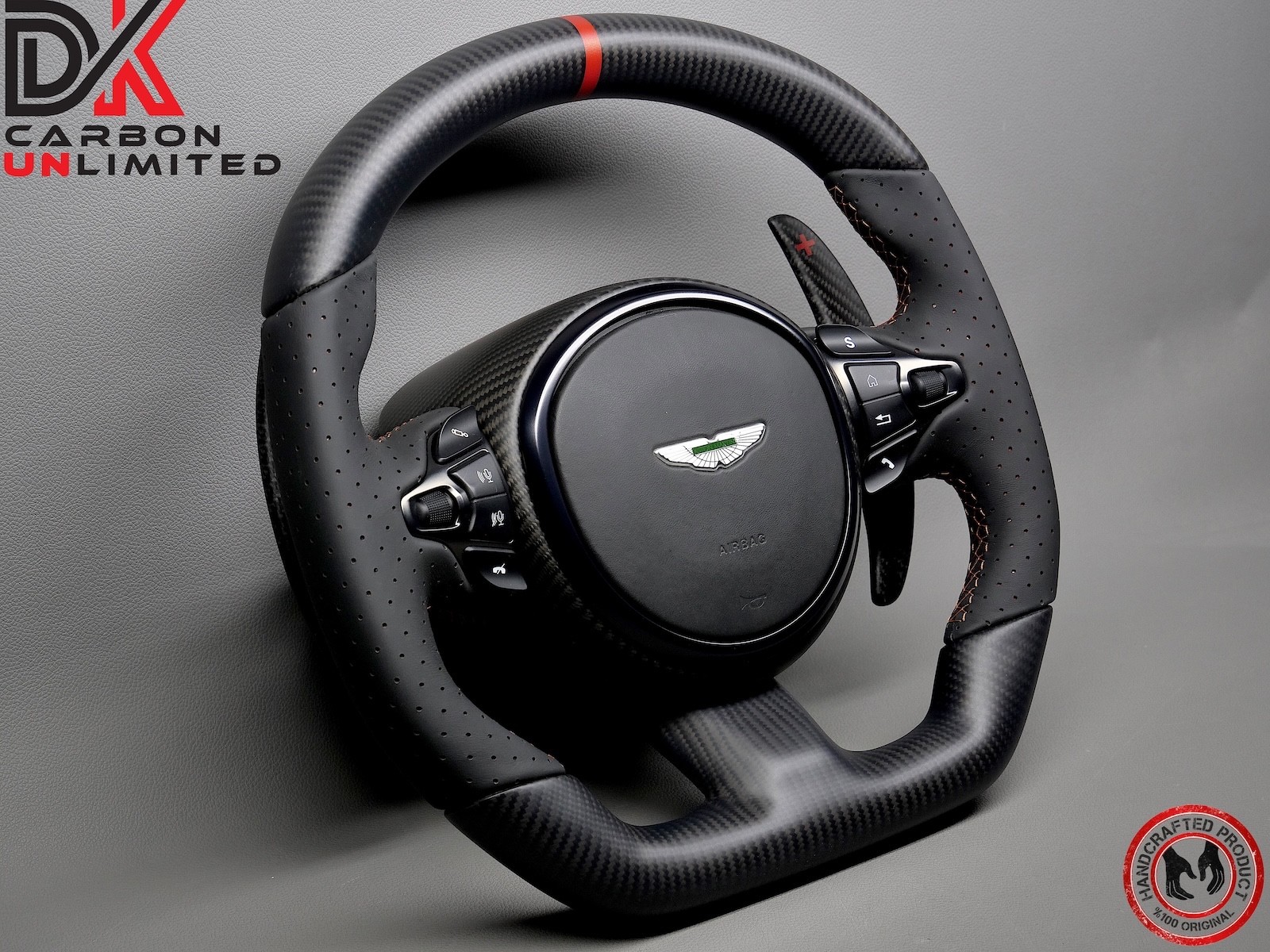 Aston Martin DBS DB11 Vantage Lords Red Perforated Napa Carbon Steering Wheel v1