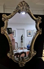 Antique Italian Giltwood Wall Mirror Shell Carved Oval Mirror