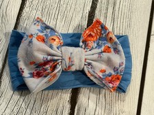 Baby Bling Blue Floral Knot Headband Soft Stretch Nylon Baby Girl Bow One Size