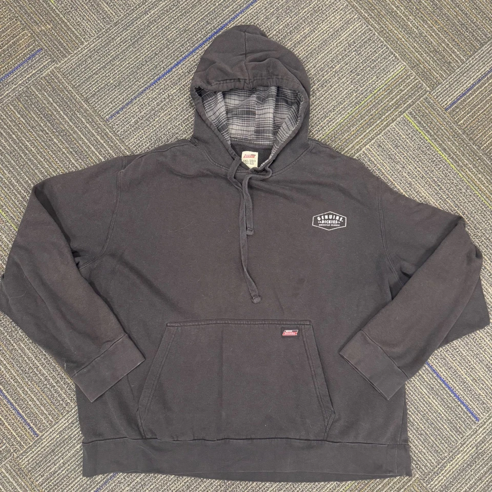 Dickies Mens 2XL Black Hoodie Gray Plaid Lined Hood Genuine Classic - Image 2 of 4