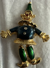 Clown-Brosche goldfarben aus Metall mit 2 wei...