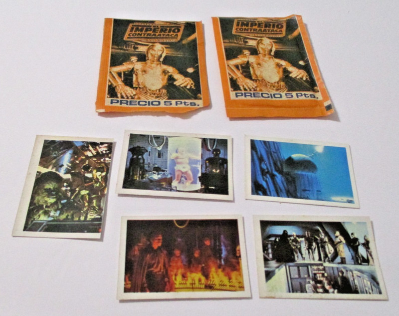 1980 STAR WARS Spanish FHER Lot 5 Cards & 2 Wrappers CM6781