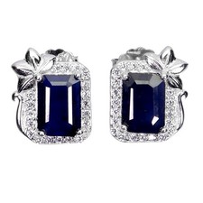 925 Sterling Silver Earrings Octagon Sapphire 7x5mm Natural Gemstone Jewelry