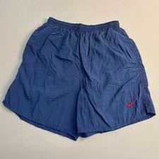 Nike Vintage Mens Navy Blue Nylon Mesh Lined Shorts Big Logo RN56323 Medium