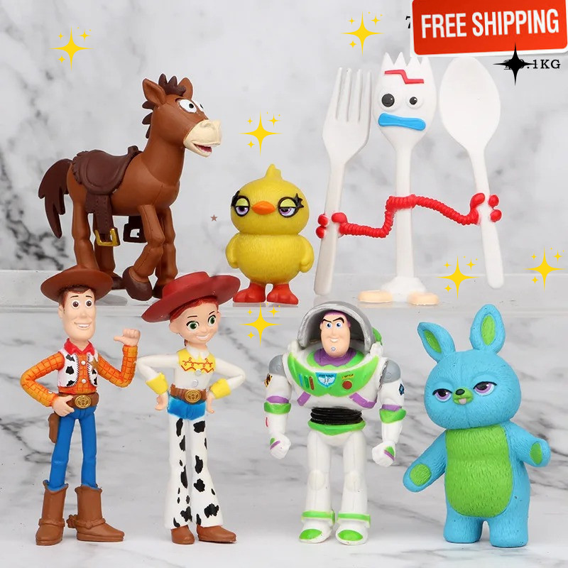 7Pcs/Set Toy Story 4 Action Figures Toy Woody Jessie Buzz Lightyear Forky Pig Be