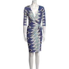 DVF Diane Von Furstenberg Evrin Silk Ornamentalist Diamonds Print Wrap Dress 6