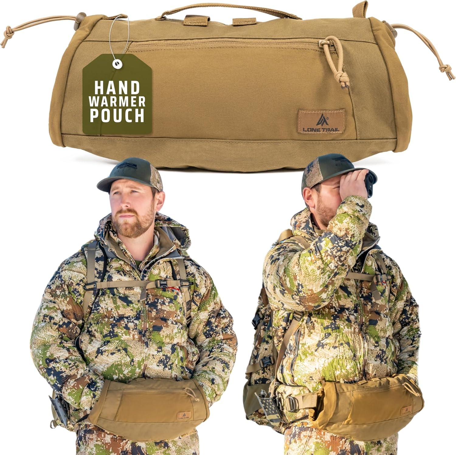 Lone Trail Hunting Hand Warmer Pouch, Hiking, and Camping with 500D Brown 