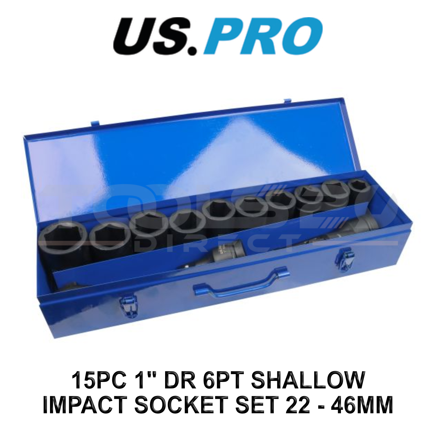 US PRO Tools 15pc 1"" Dr 6pt Shallow Impact Socket Set 22-46mm 7545