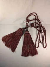 Pair Of Curtain Tiebacks Burgundy & Brown W/ Wooden Topped Tassels.Rich Color...