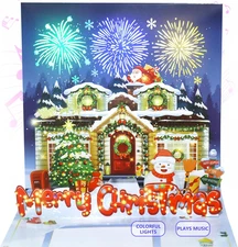 Music Christmas Blessing Card with Firework Light and Music, 3D Pop-Up Christmas