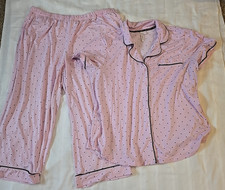 Joyspun Women  s Size 2X Pink Black Polka dot Capri Pajamas 2 Piece Set