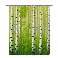 Green Forest Shower Curtain with Birch Trees Design