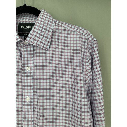 Bonobos Shirt Mens Medium 15.5 33 Blue Plaid Wrinkle Free Tailored Fit Spread - Picture 2 of 7