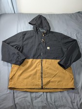 Carhartt Storm Defender Jacket Mens XL Black Brown Hooded Waterproof Lightweight