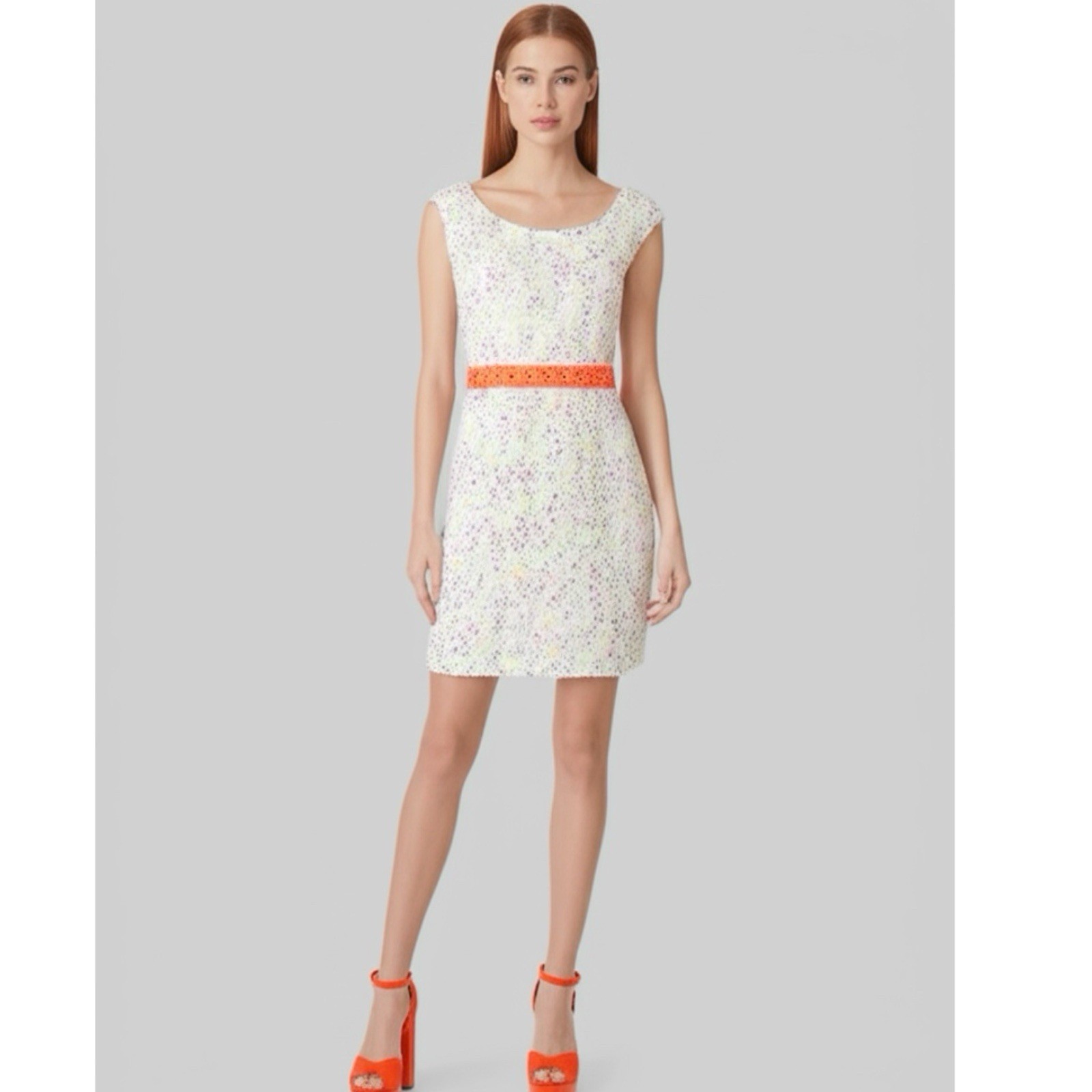 Solemio Textured Confetti Cocktail Dress Low Back Short Sleeve Mini Party Wear Size M-image