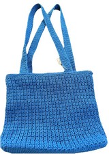 Vintage Jacqueline Ferrar Blue Crocheted Shoulder Purse Bag Blue Inside  Out