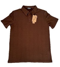 PJ Paul Jones Shirt Mens Medium Collar Polo Short Sleeve Button Up Brown NWT