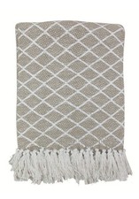 Wohndecke gemustert neu beige weiß kariert Plaid Sofadecke Boho Tagesdecke