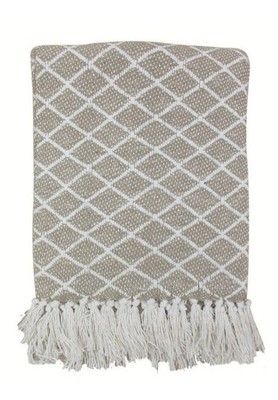 Wohndecke gemustert neu beige weiß kariert Plaid Sofadecke Boho Tagesdecke