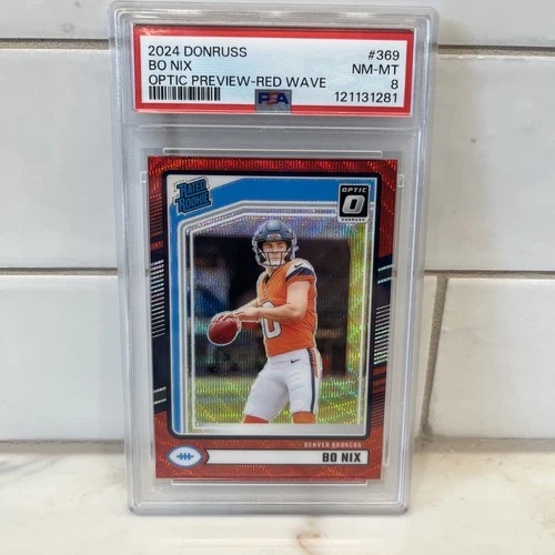 2024 Panini Optic Preview Bo Nix Red Wave Rated Rookie #369 PSA 8 NM Broncos RC
