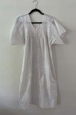 Rare Vintage Mexican Oxacan White Embroidered Sundress M/L Boho