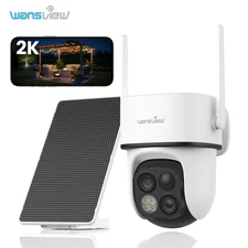 Wansview Dual Cam Solar Security Camera 360°PTZ Wireless Outdoor Human Detection