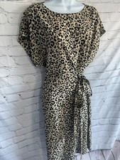 Jaeger Silk Animal Print Side Tie Dress Size 14 Rock Classic Smart
