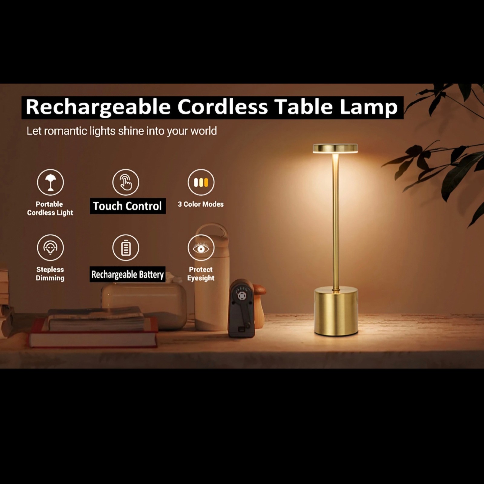 Cordless Table Lamp Touch Sensor Rechargeable Dimmable LED Bar Desk Night Light