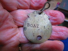 Antique BRASS KEY TAG FOB c 1900 Original Life Boat Tag Great Lakes Steamer Vtg
