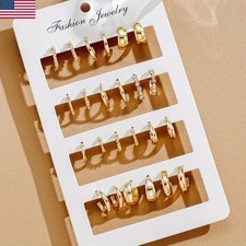 24PCS Geometric Twist Hoop Earrings Set 12-Pairs Bohemian Golden Earrings Set US