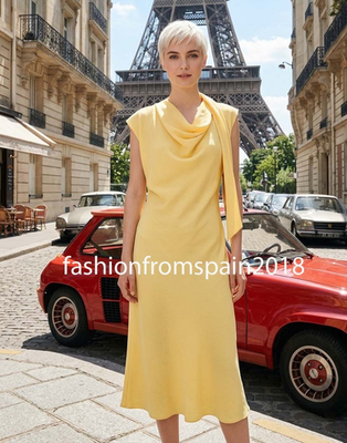 ZARA NEW WOMAN ZW COLLECTION FLOWY MIDI DRESS YELLOW XS-XL 4437/043/300