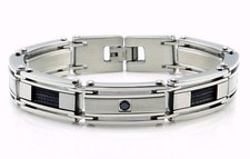 Men's Stainless Steel Bracelet,Carbon Fiber Inlaid  Geometric Design