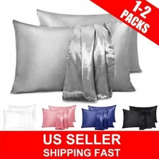 2X/1X Queen King Satin Silk Pillowcase Pillow Case Cover Home Bedding Smooth US