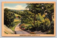 Linen Aerial View Curved Road Greetings From Olanta South Carolina P641