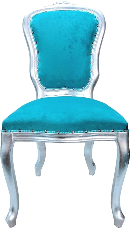 Casa Padrino Barock Luxus Esszimmer Stuhl Louis Türkis / Silber - Barock Möbel
