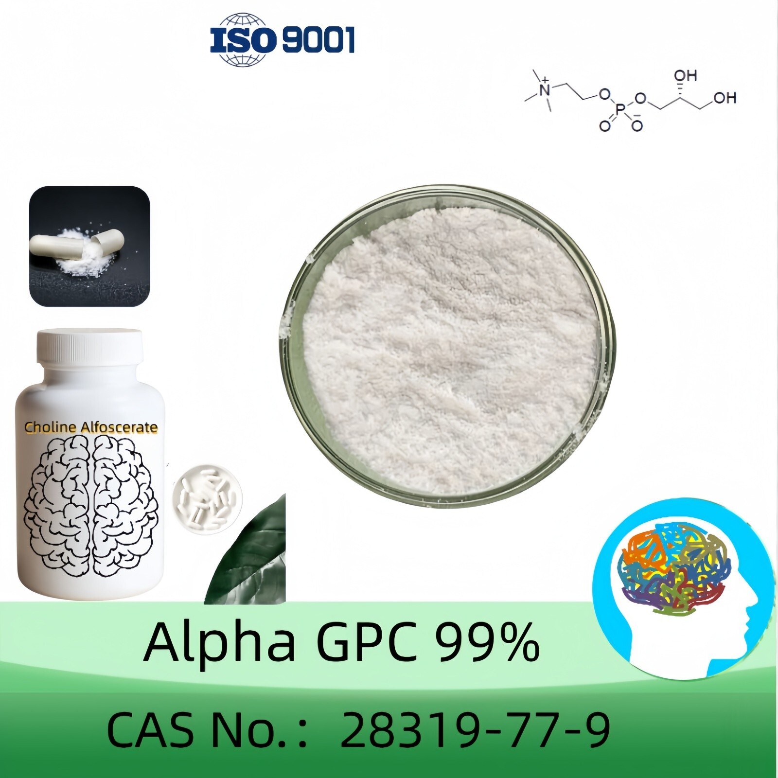 Alpha GPC Powder, Purity 99% Min, USP Grade, 10g, 100g, CAS 28319-77-9