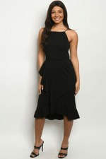 Black Spaghetti Strap Overlap Dress with Ruffled Accents Size Small 